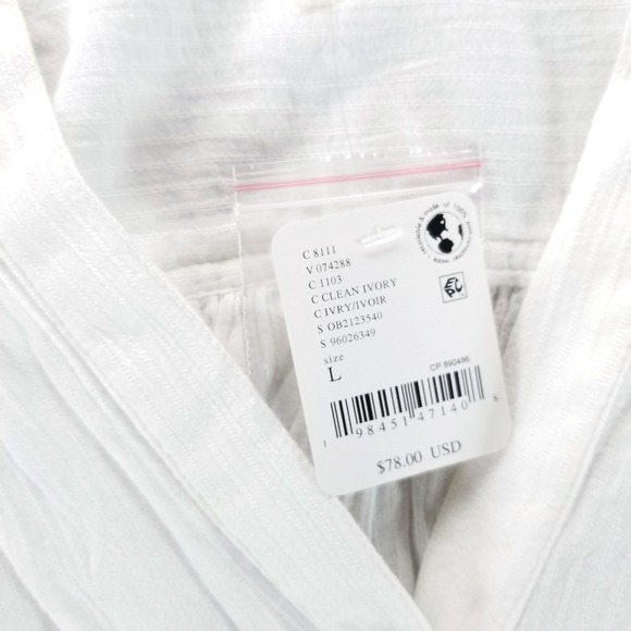 Free People Blouse Womens L White Puff Sleeve Button Front Crop Boho Ruffle Hem - Picture 7 of 10